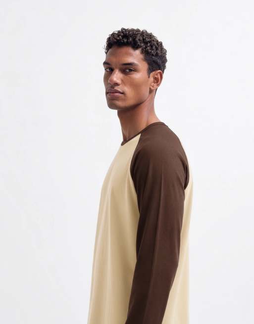 ASOS DESIGN avslappnad långärmad raglan-t-shirt i brunt och gult, 8 av 10