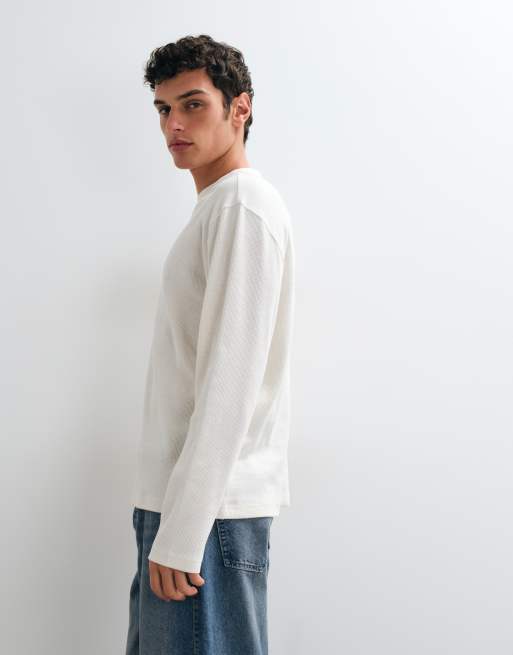 ASOS DESIGN avslappnad långärmad t-shirt i cremefärgad waffle, 5 av 5