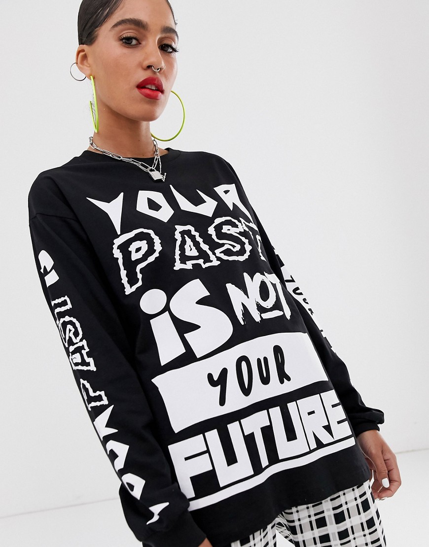 ASOS DESIGN – Avslappnad långärmad t-shirt med futuristiskt motiv-Svart