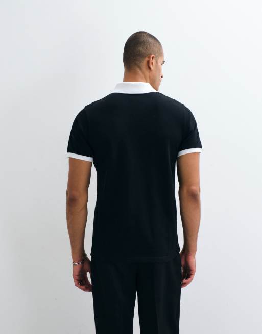 ASOS DESIGN avslappnad pikétröja med kontrastfärg i svart piké, 4 av 5