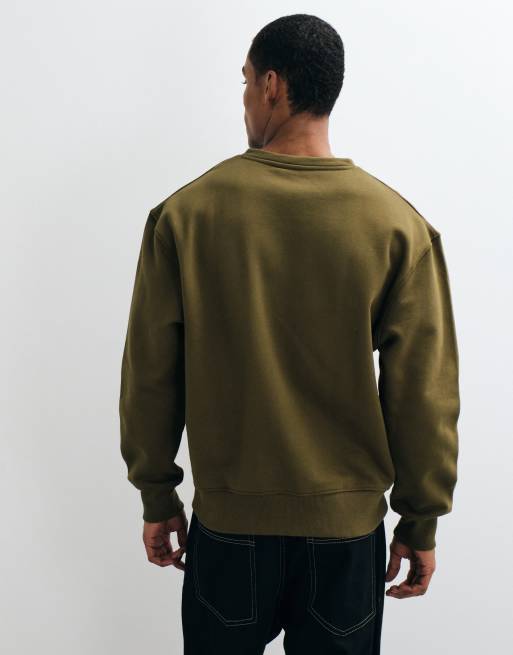 ASOS DESIGN avslappnad premium kraftig tröja med skårad hals i khaki, 3 av 5