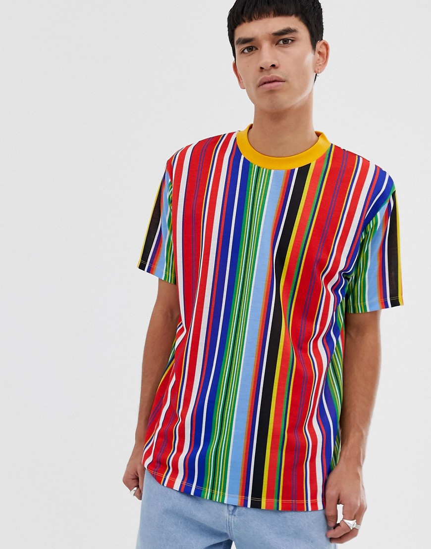 ASOS DESIGN – Avslappnad, regnbågsrandig t-shirt-Flerfärgad