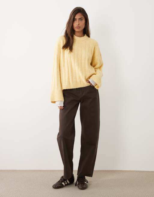 ASOS DESIGN avslappnad ribbad tröja med rund halsringning i buttermilk, 2 av 4