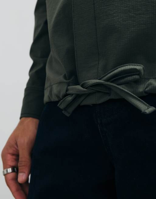 ASOS DESIGN avslappnad ripstop-skjorta med dragsko i fållen i mörkgrön, 4 av 5