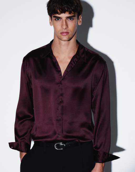 ASOS DESIGN avslappnad satinskjorta i vinrött, 5 av 5