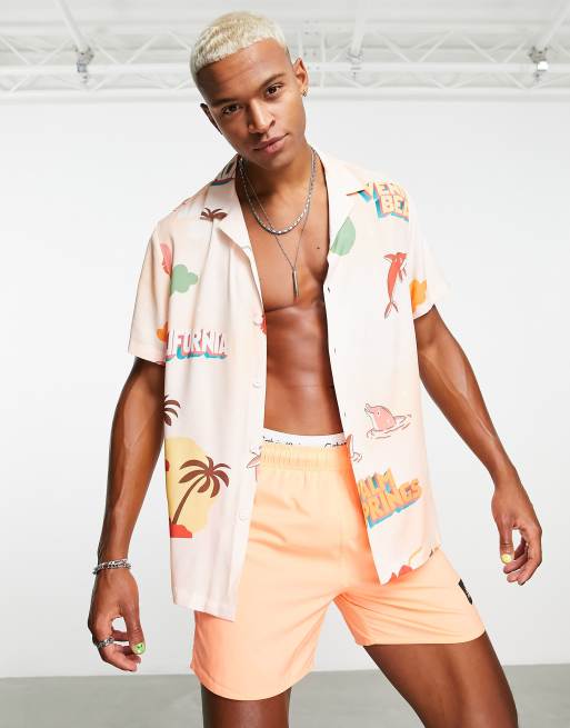 ASOS DESIGN – Avslappnad skjorta med platt krage och "Venice Beach"-mönster, 3 av 4