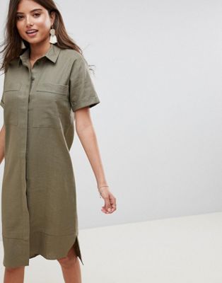 ASOS DESIGN – Avslappnad skjortklänning i midimodell som kan dras på-Grön