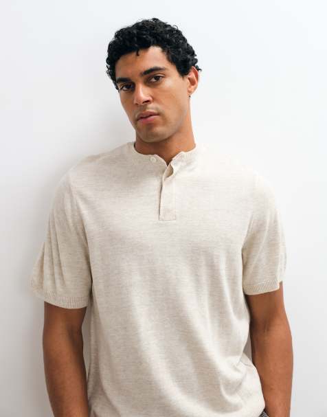 ASOS DESIGN avslappnad stickad henley i naturvit - view 1