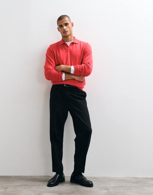 ASOS DESIGN avslappnad stickad långärmad pikétröja i rött, 3 av 5