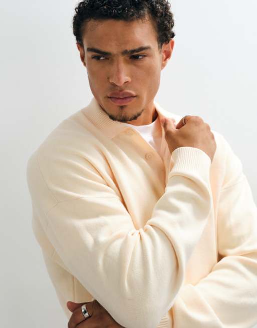 ASOS DESIGN avslappnad stickad pikétröja i naturvit, 5 av 5