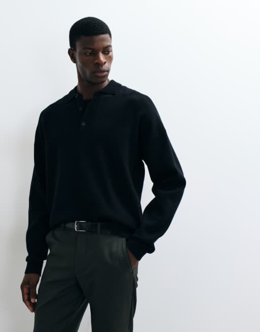 ASOS DESIGN avslappnad stickad pikétröja i svart, 5 av 5