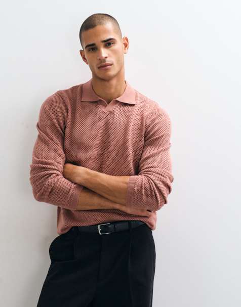 ASOS DESIGN avslappnad stickad pointelle med notch-ringning i rosa - view 1