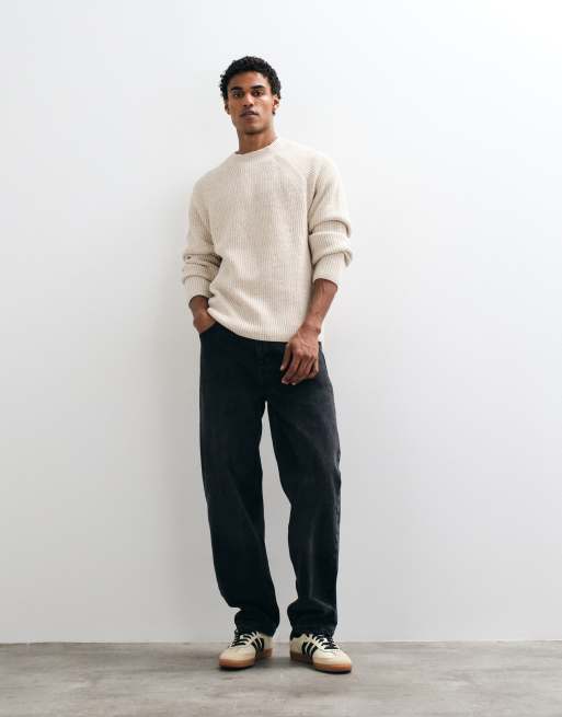 ASOS DESIGN avslappnad stickad ribbad polotröja i krämfärg, 3 av 5
