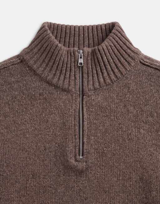 ASOS DESIGN avslappnad stickad tröja med halv dragkedja och ståkrage i oliv, 8 av 9