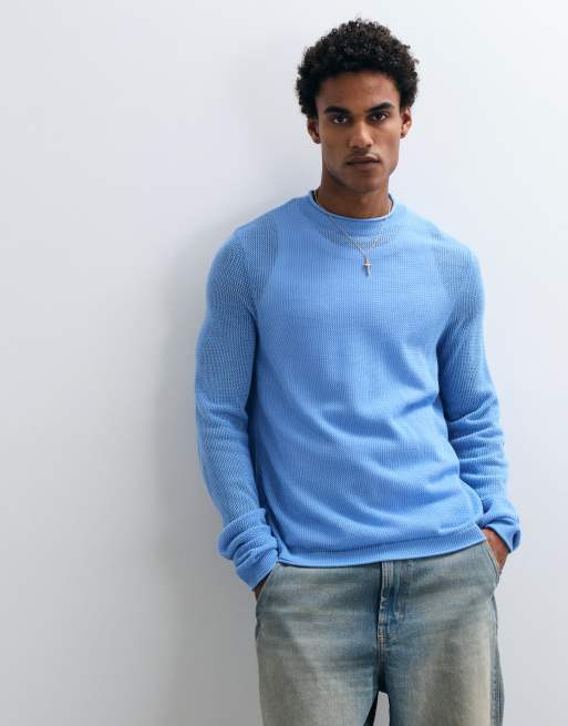 ASOS DESIGN avslappnad stickad tröja med öppen struktur i blått, 4 av 5