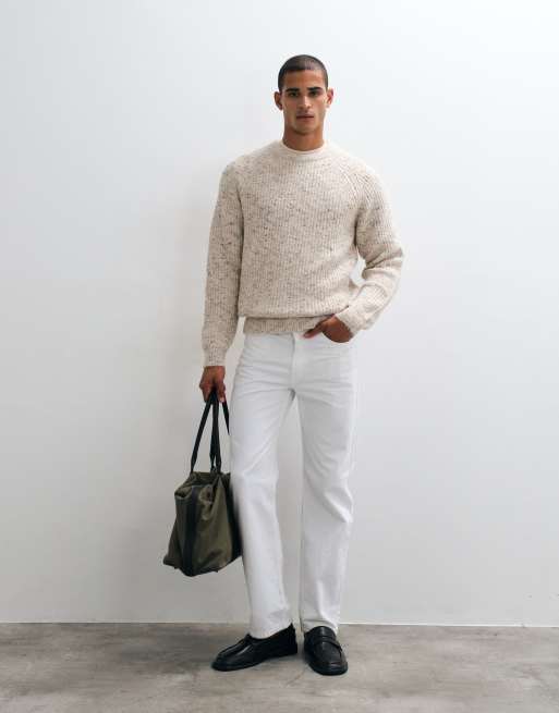 ASOS DESIGN avslappnad stickad tröja med rund halsringning och noppor i oatmeal, 4 av 5