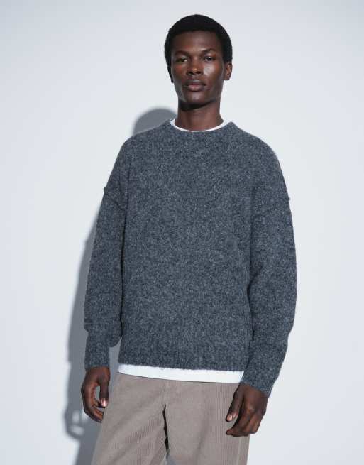 ASOS DESIGN avslappnad stickad tröja med synlig rund halsringning i charcoal, 2 av 5