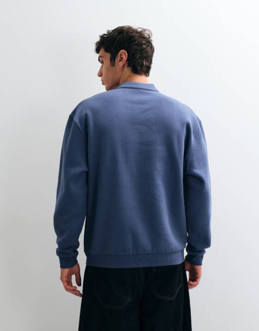 ASOS DESIGN avslappnad sweatshirt med dragkedja och kardborrestängning i blått, 3 av 5