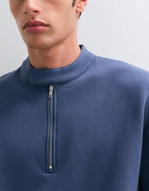 ASOS DESIGN avslappnad sweatshirt med dragkedja och kardborrestängning i blått, 4 av 5