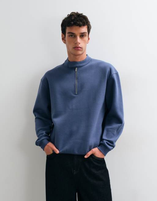 ASOS DESIGN avslappnad sweatshirt med dragkedja och kardborrestängning i blått, 5 av 5