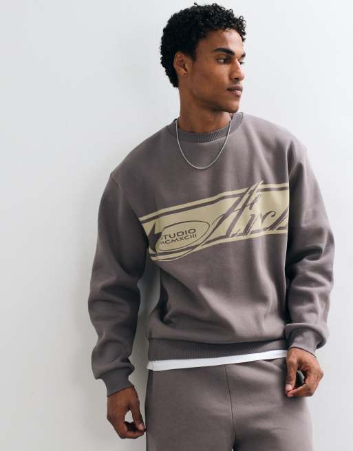 ASOS DESIGN avslappnad sweatshirt med tryck i mörkgrå, 2 av 5