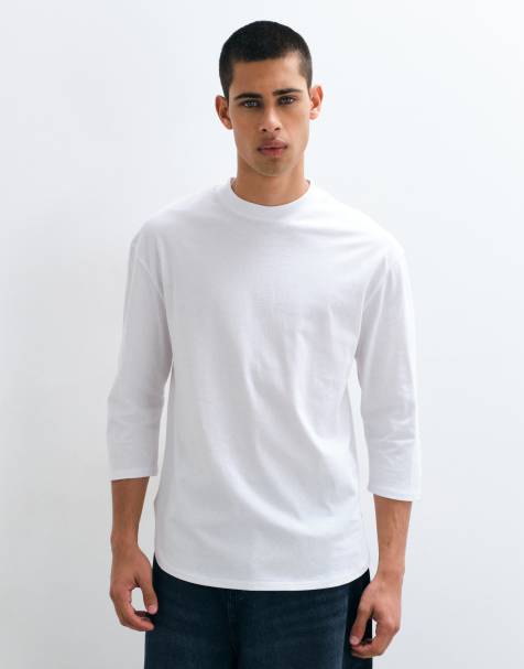 ASOS DESIGN avslappnad t-shirt i 3/4-längd med rundad fåll i vitt - view 1