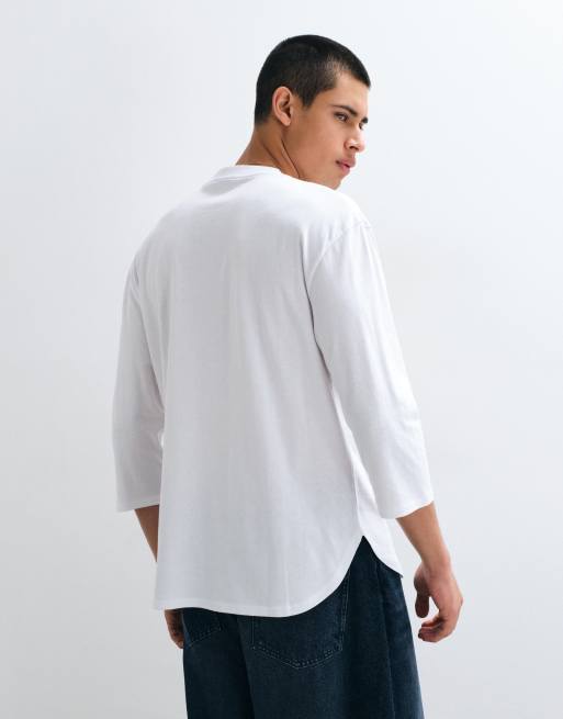 ASOS DESIGN avslappnad t-shirt i 3/4-längd med rundad fåll i vitt, 4 av 9
