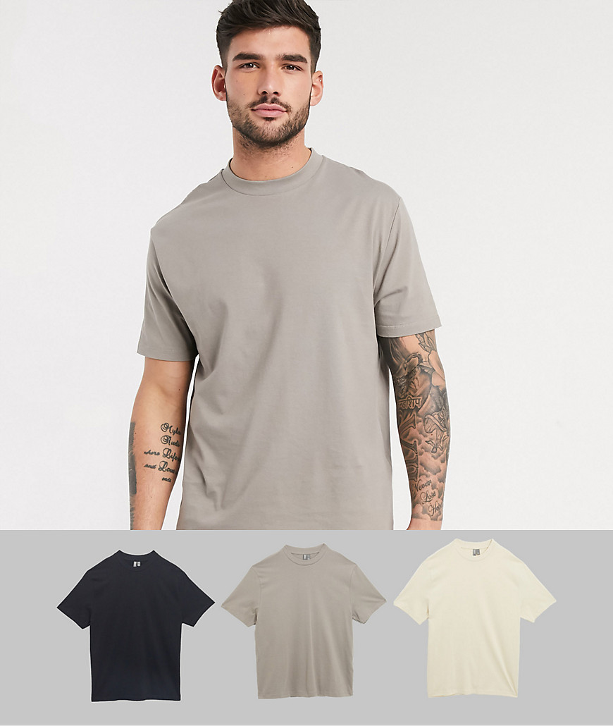 ASOS DESIGN – Avslappnad t-shirt i ekologiskt material i 3-pack – Spara-Flerfärgad