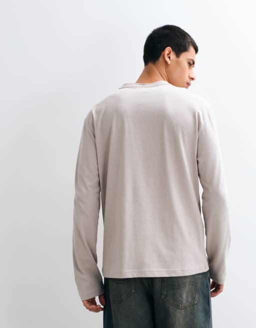 ASOS DESIGN avslappnad t-shirt med långa ärmar och text i grått, 5 av 5
