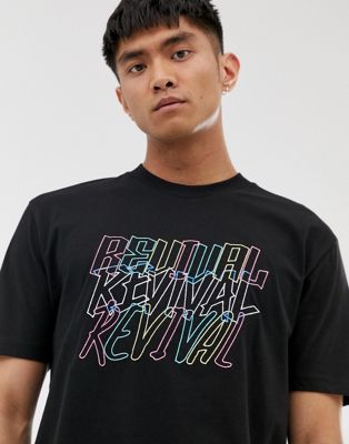 ASOS DESIGN – Avslappnad t-shirt med pastellfärgat Revival-broderi-Svart