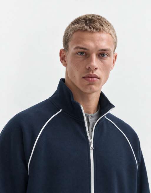 ASOS DESIGN avslappnad träningsjacka som set med kantband i mörkblå, 6 av 9