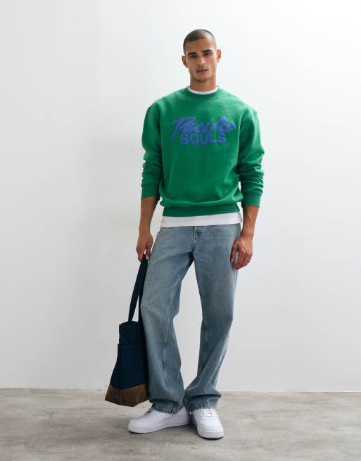 ASOS DESIGN avslappnad tröja med rund halsringning och kontrasterande pufftryck i grönt, 3 av 5