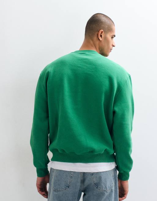 ASOS DESIGN avslappnad tröja med rund halsringning och kontrasterande pufftryck i grönt, 5 av 5