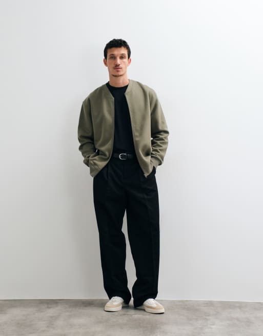 ASOS DESIGN avslappnad tröja med v-ringning och dragkedja i piké i khaki, 3 av 5