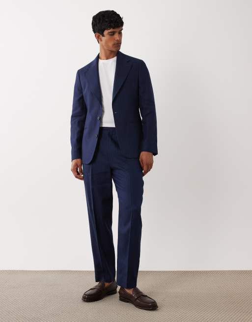 ASOS DESIGN – Marinblå, avsmalnande kostym i linnerikt tyg med avslappnad passform, 3 av 3