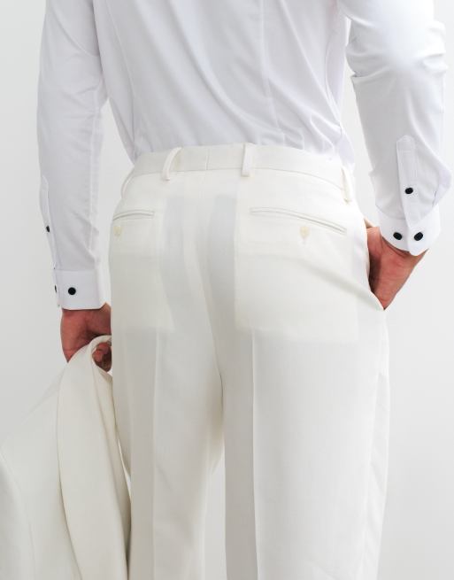 ASOS DESIGN avslappnade avsmalnande smokingbyxor i elfenbensvit, 4 av 5
