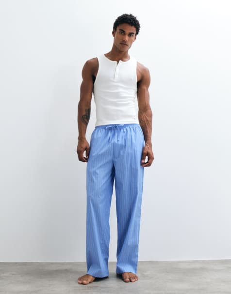 ASOS DESIGN avslappnade lounge-byxor i blått med vit rand - view 1