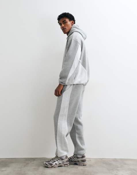 ASOS DESIGN avsmalnande joggingbyxor med panelsömmar och passpoal i gråmelerad - view 1