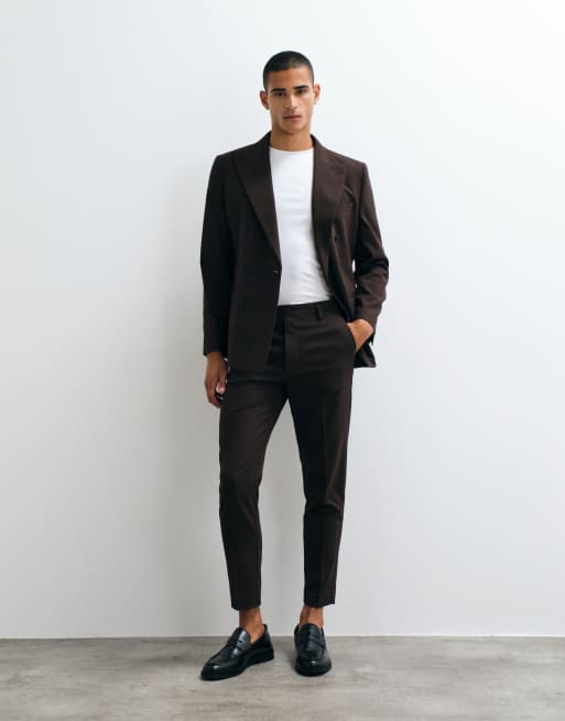 ASOS DESIGN – Mörkbrun, dubbelknäppt kostym i slim fit, 3 av 3