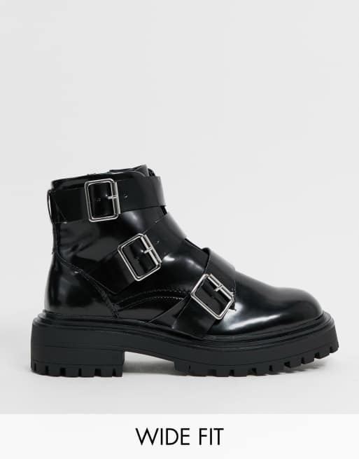 ASOS DESIGN – Awaken – Schwarze Biker-Stiefel in weiter Passform