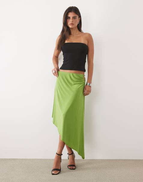ASOS DESIGN awkward crop asymmetric skirt with beads in olive - part of a set - view 1