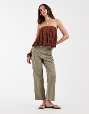 Asos Design Awkward Length Cargo Pants With Pocket Detailing In Green