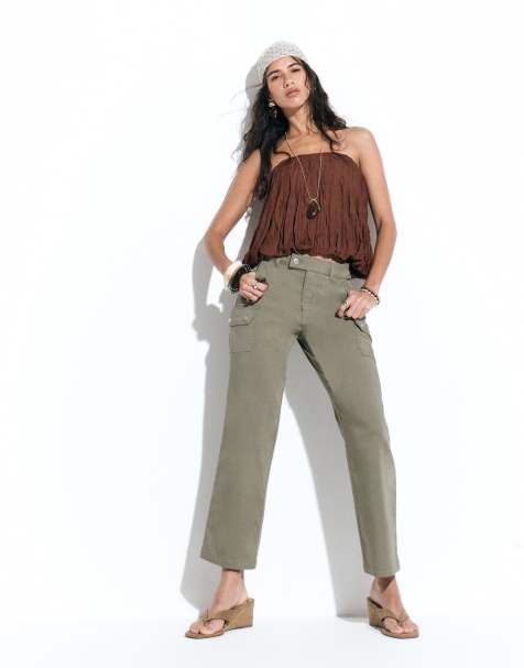 ASOS DESIGN awkward length cargo trouser with pocket detail in khaki