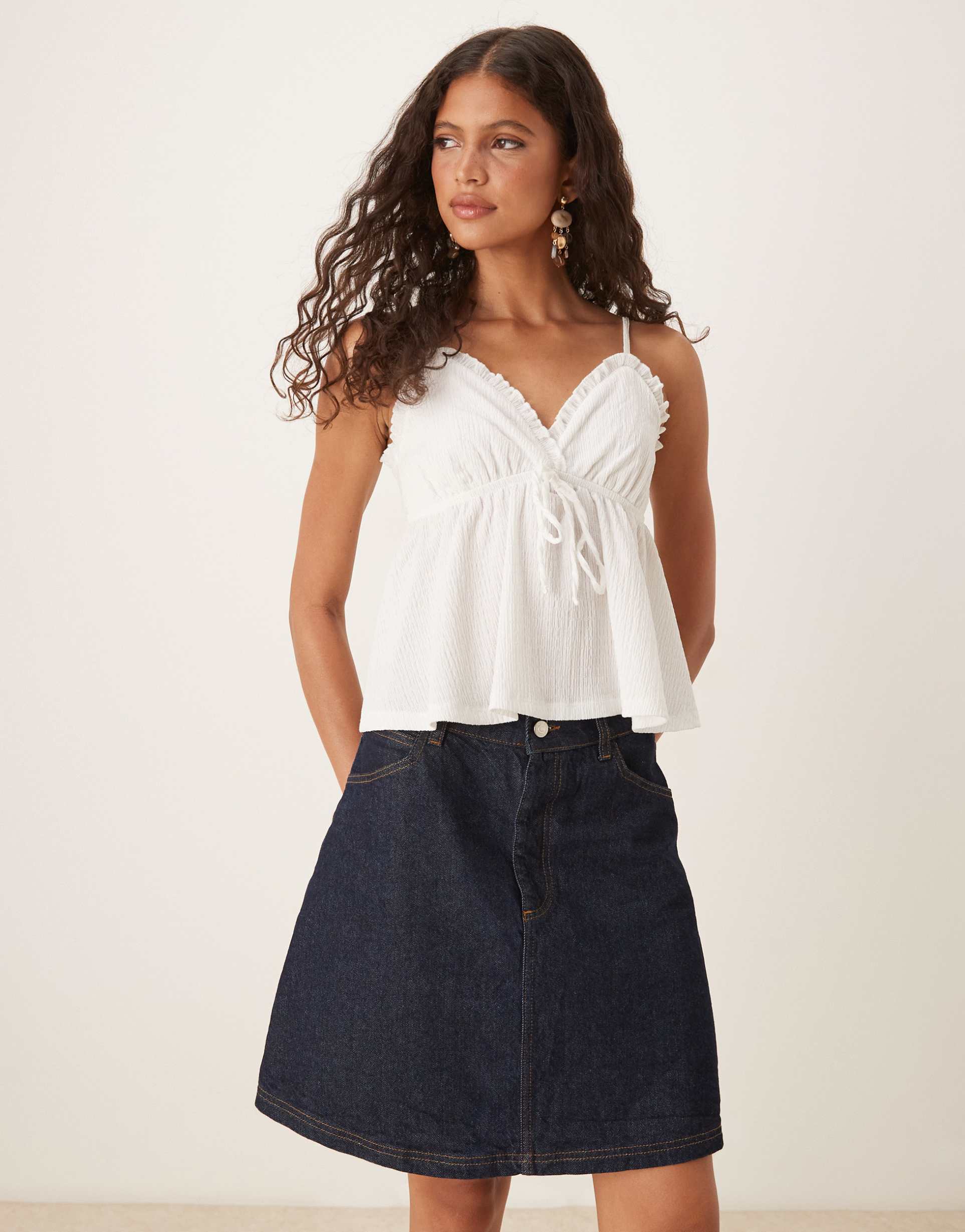 asos design awkward length denim skirt in rinse wash
