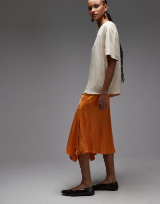 Asos Design Awkward Length Godet Detailing Skirt With Slits In Orange