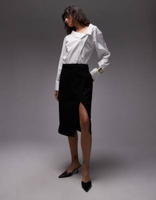 Asos Design Awkward Length Wrap Skirt In Black