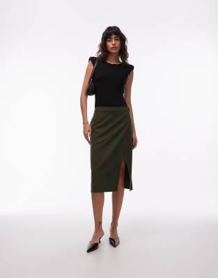 Asos Design Awkward Length Wrap Skirt In Green