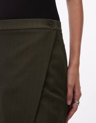 Asos Design Awkward Length Wrap Skirt In Green