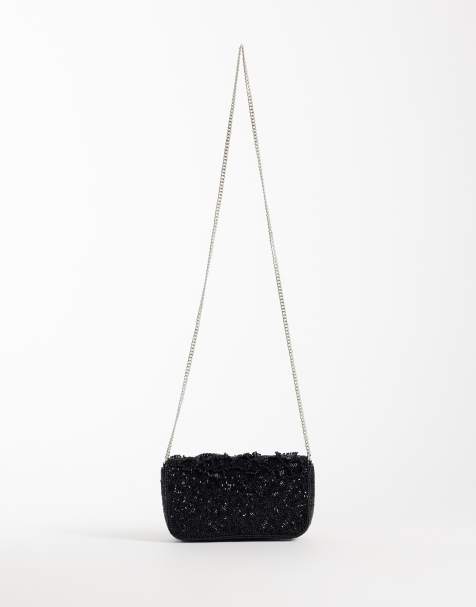 ASOS DESIGN axelremsväska med lock och utsmyckning i svart - view 1