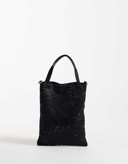 ASOS DESIGN axelremsväska med strass och handtag i svart, 1 av 4